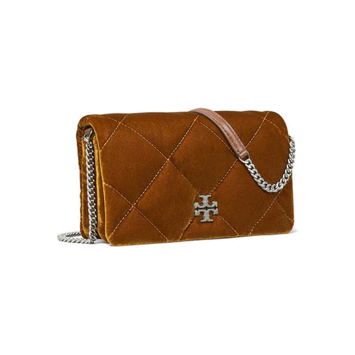 Tory Burch Kira Diamond Quilt Velvet Crossbody Warm Honey