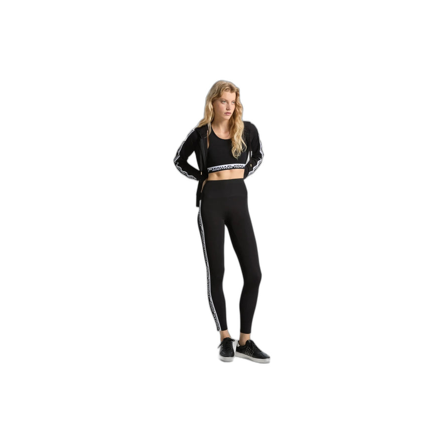 Michael Kors Stretch Knit Logo Tape High-Waisted Leggings BLACK