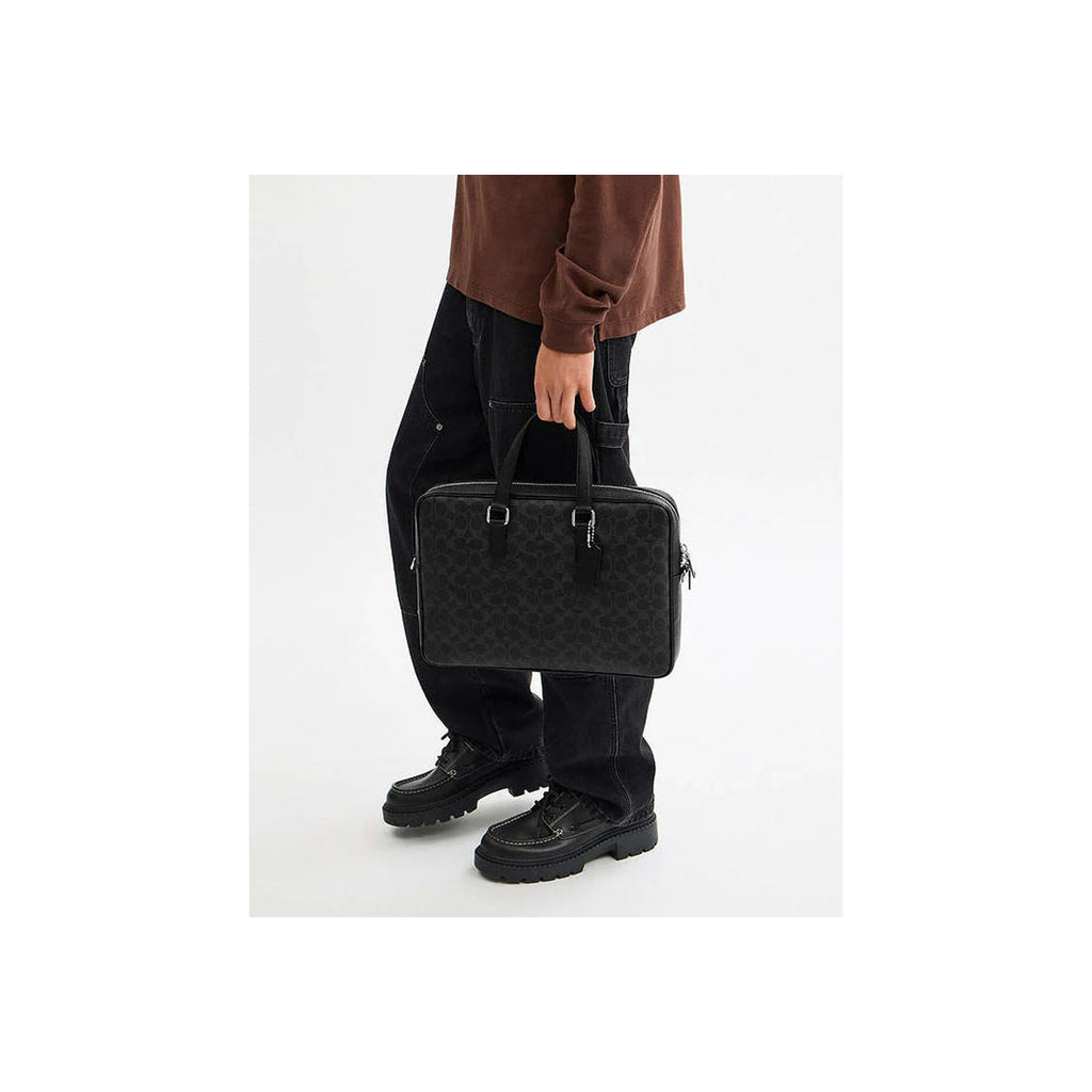 Coach Caden Brief Bag In Signature Canvas Black Signature
