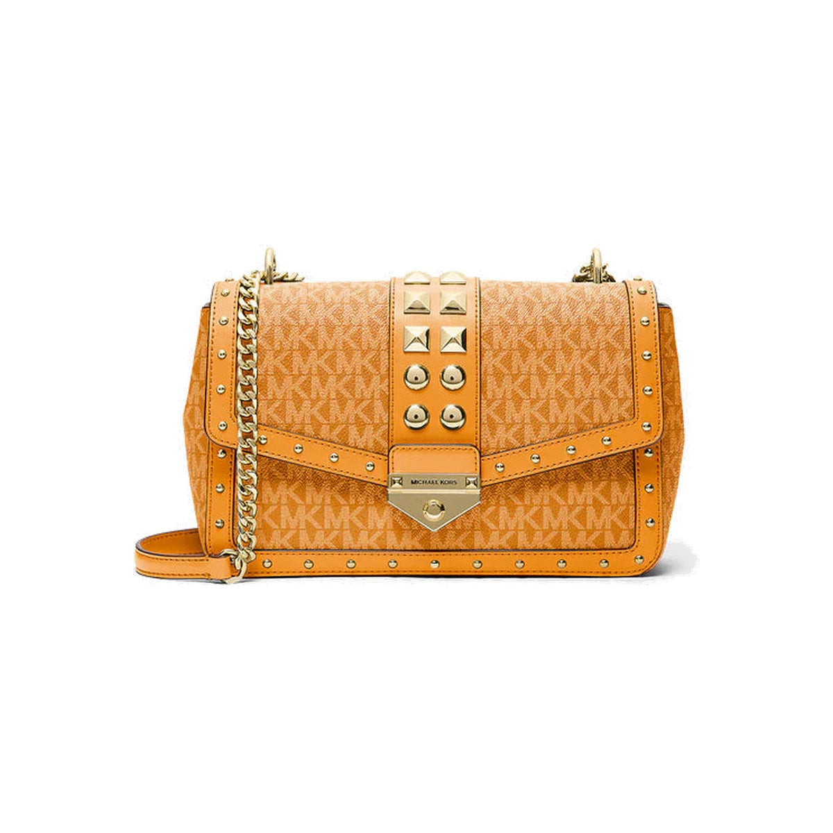 Michael Kors Soho Large Studded Signature Logo Shoulder Bag Radiant Orange