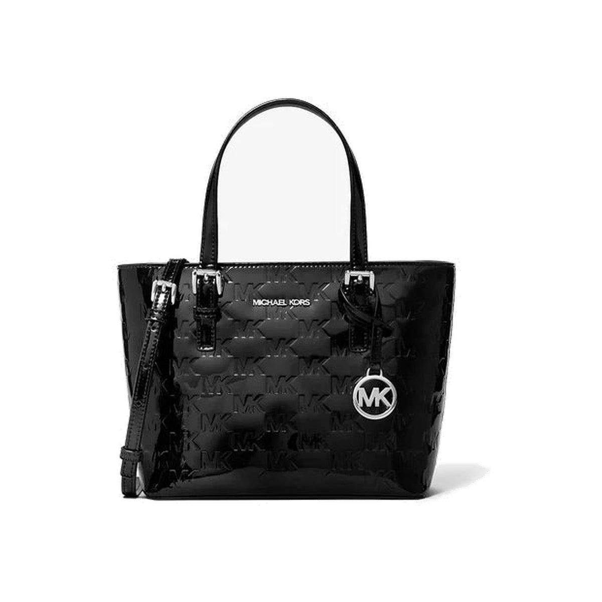 Michael Kors Jet Set Extra-Small Patent Logo Debossed Convertible Tote Bag Black
