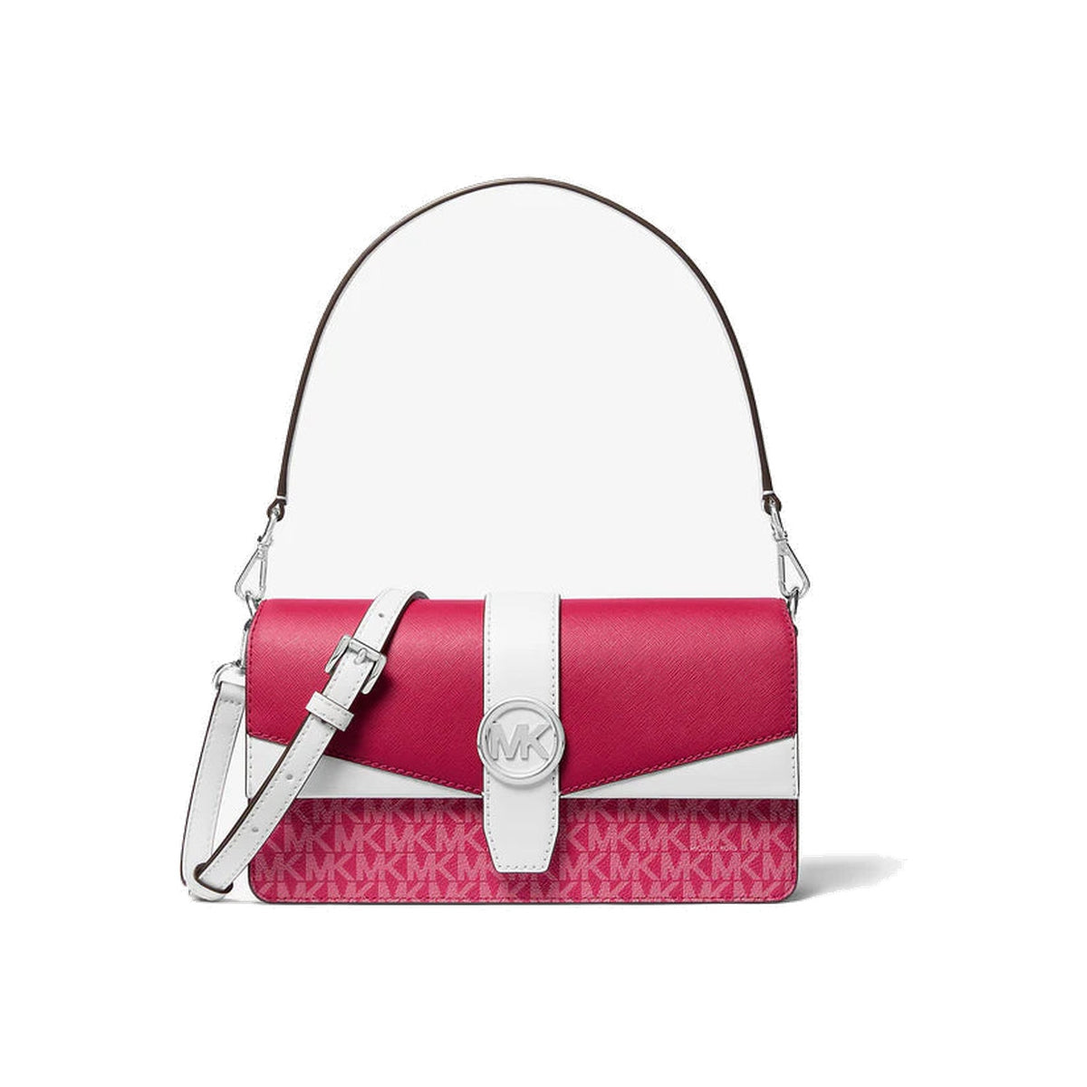 Michael Kors Greenwich Medium Signature Logo Convertible Shoulder Bag Dark Raspberry Multi