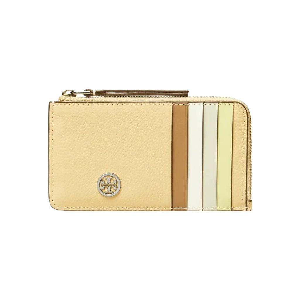 Tory Burch Robinson Pebbled Top-Zip Card Case Praline