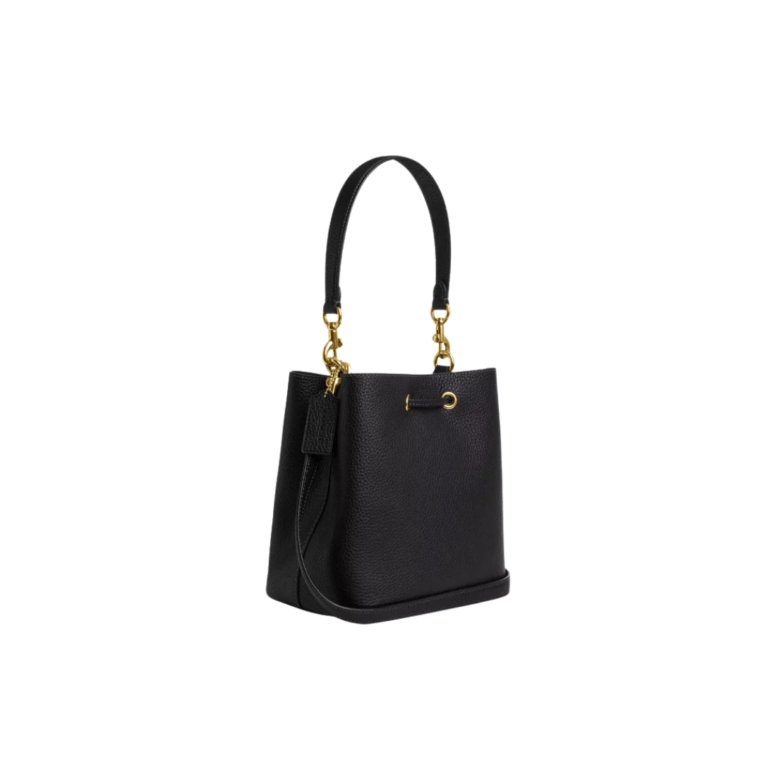 Coach Rowan Bucket Bag pebbled leather Gold Black
