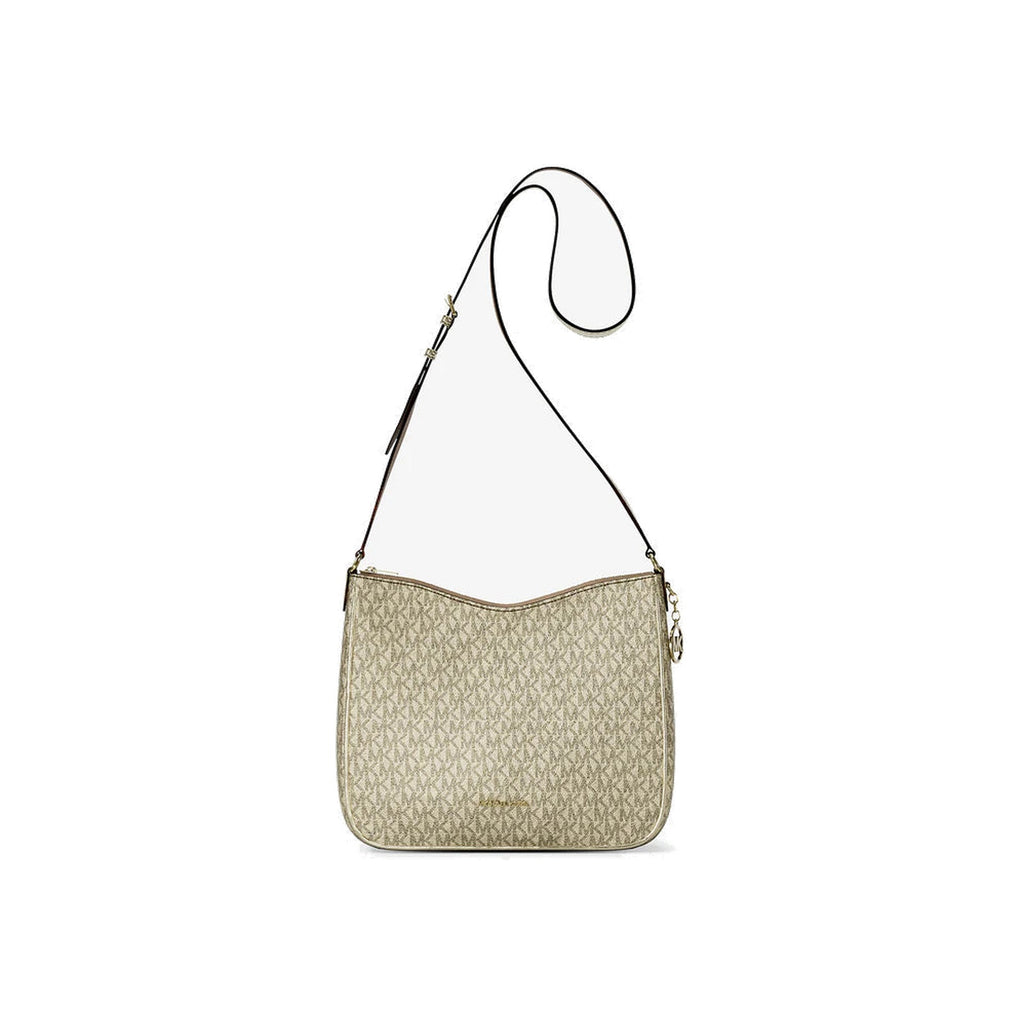 Michael Kors Nayla Medium Metallic Signature Logo Messenger Bag Pale Gold