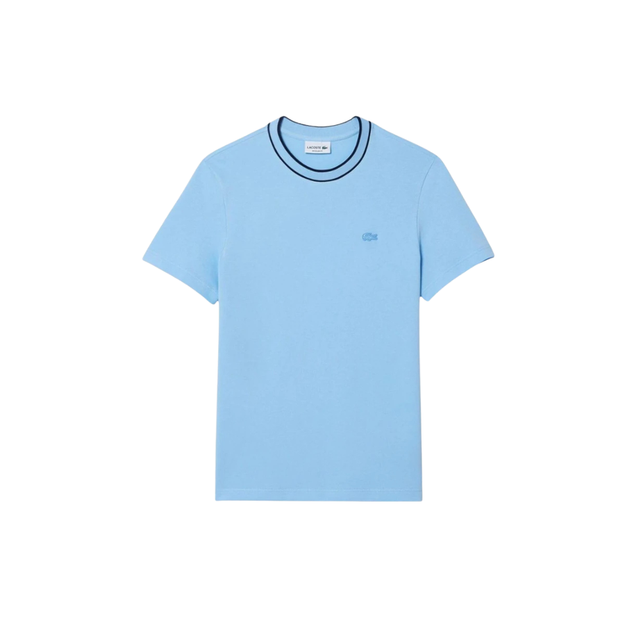 Lacoste Mens Pique Striped Neckline T-Shirt (Light Blue)