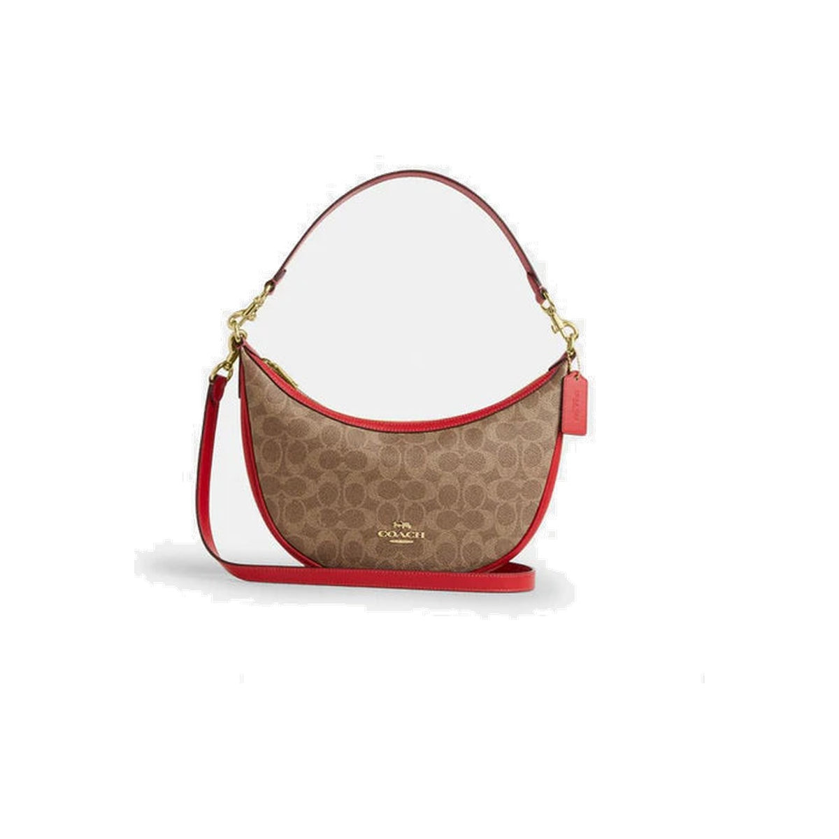 Coach Aria Shoulder Bag In Signature Canvas Gold Tan Carnation