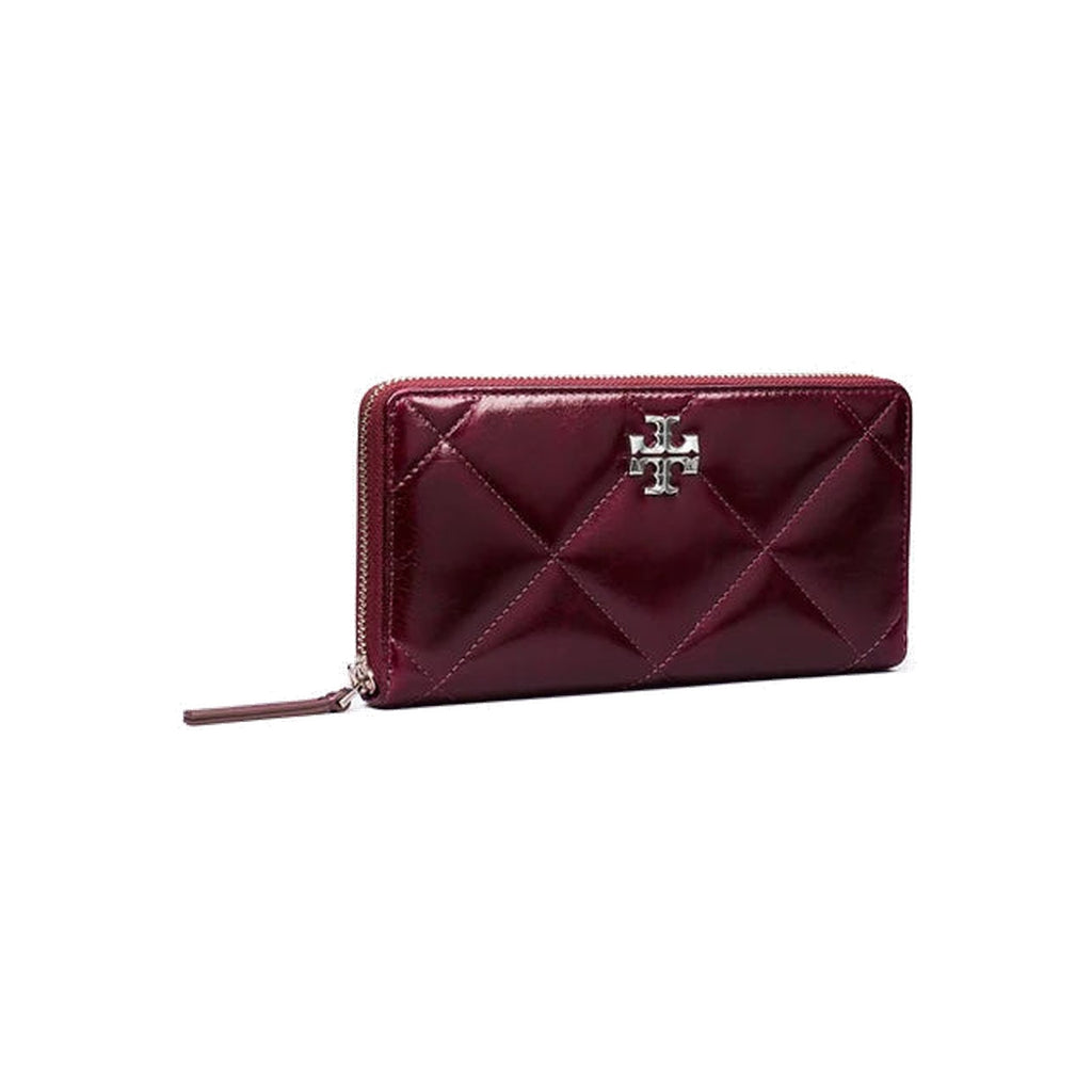 Tory Burch Kira Diamond Quilt Distressed Zip Continental Wallet Dark Carmine
