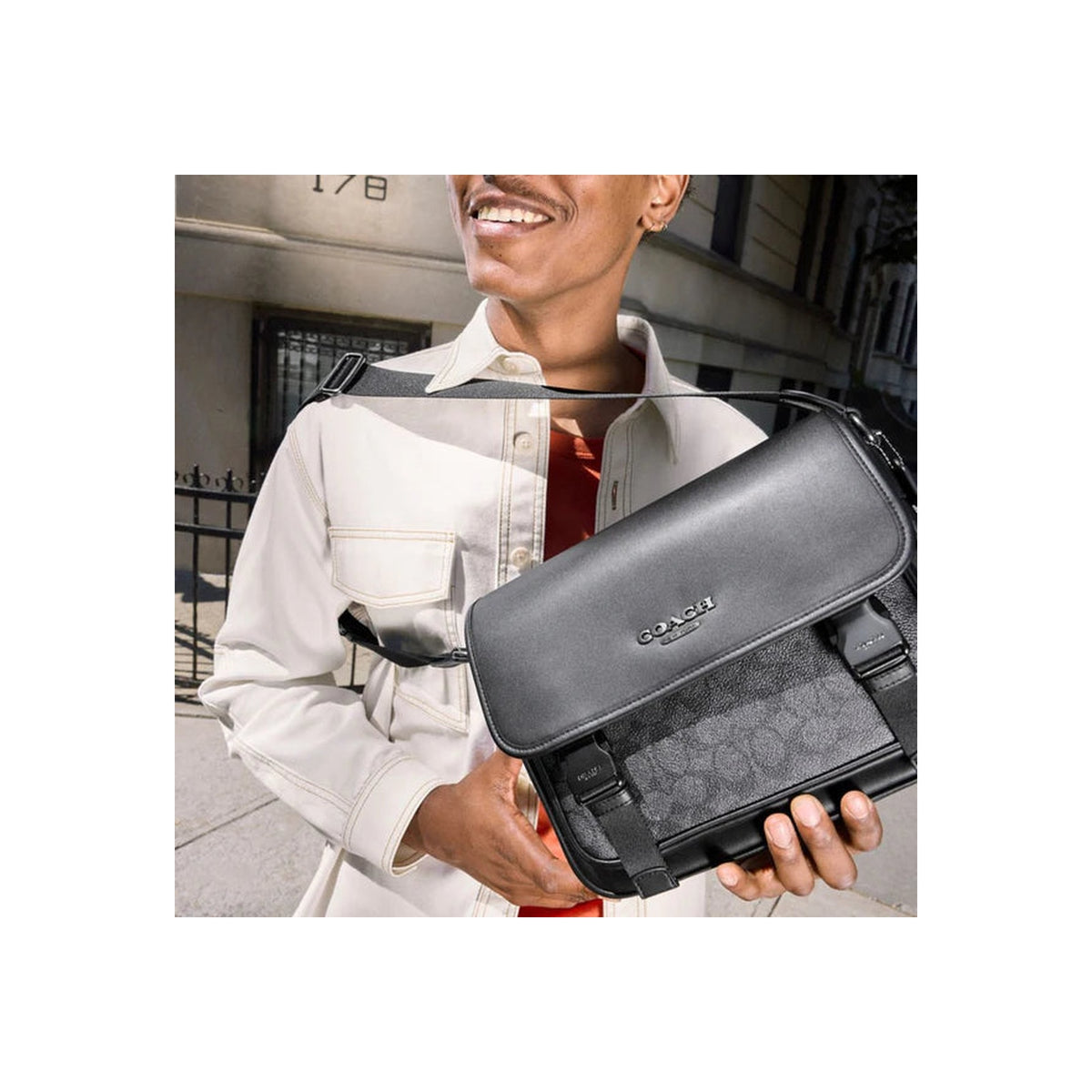 Coach Racer Messenger Bag In Signature Canvas Gunmetal Charcoal Black