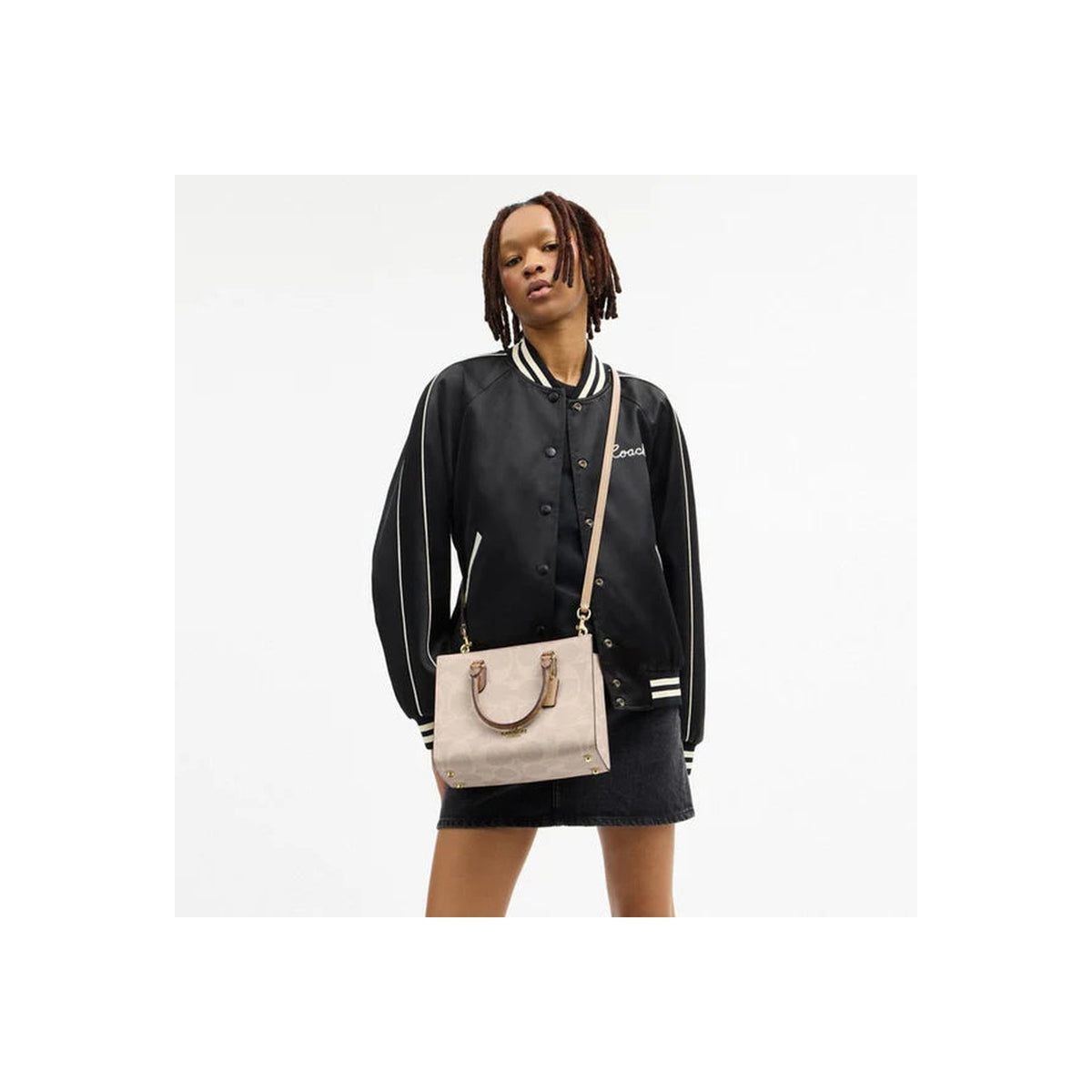 Coach Maggie Small Tote Bag In Blocked Signature Canvas Gold Sand Tan