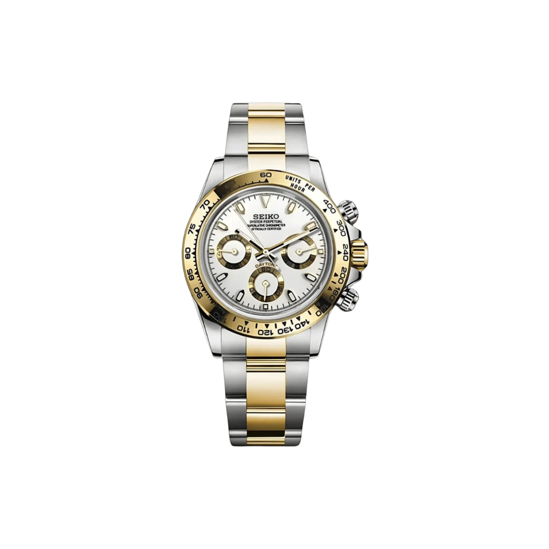 Seiko Mod Daytona Silver Gold White