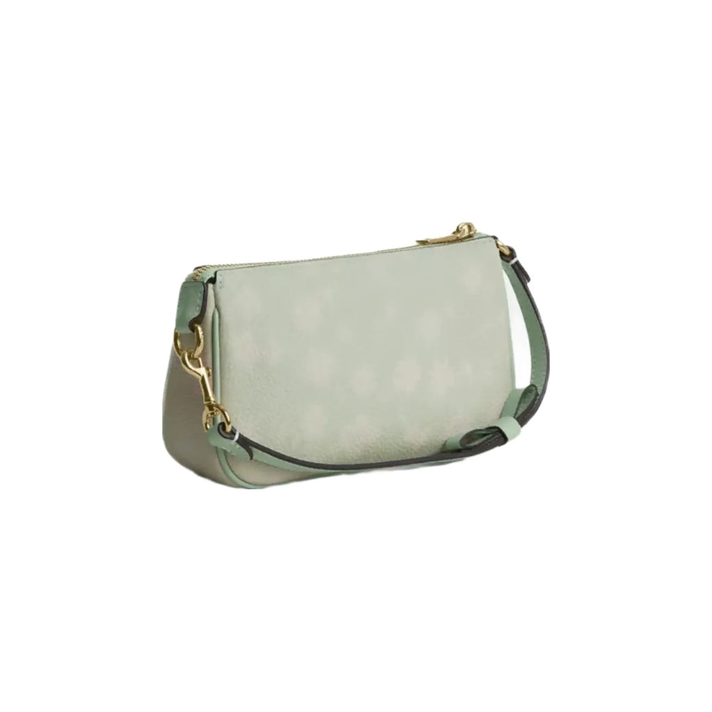 Coach Nolita 19 With Floral Print And Bow in Gold Pale Green