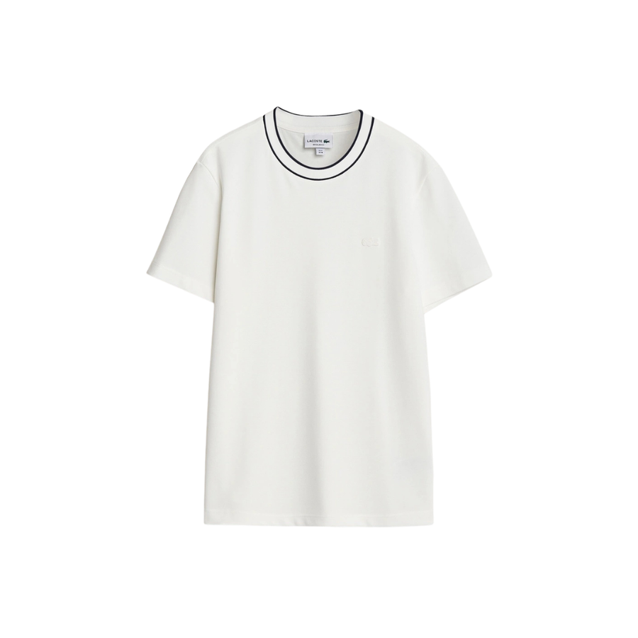 LACOSTE Stretch Piqué Stripe Collar T-shirt White