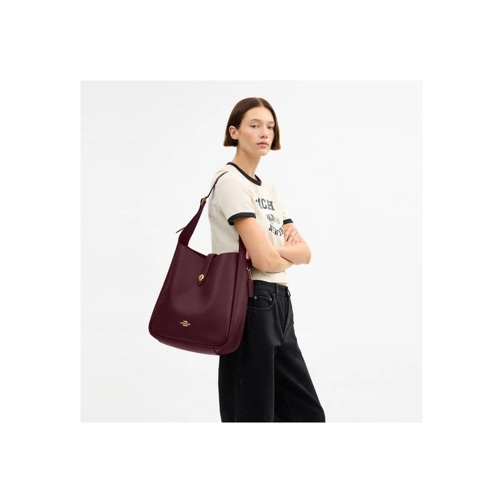 Coach Hadley Large Shoulder Bag Gold Dark Wine