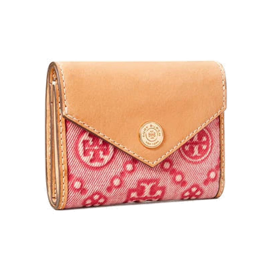 Tory Burch T Monogram Denim Small Wallet Brilliant Red