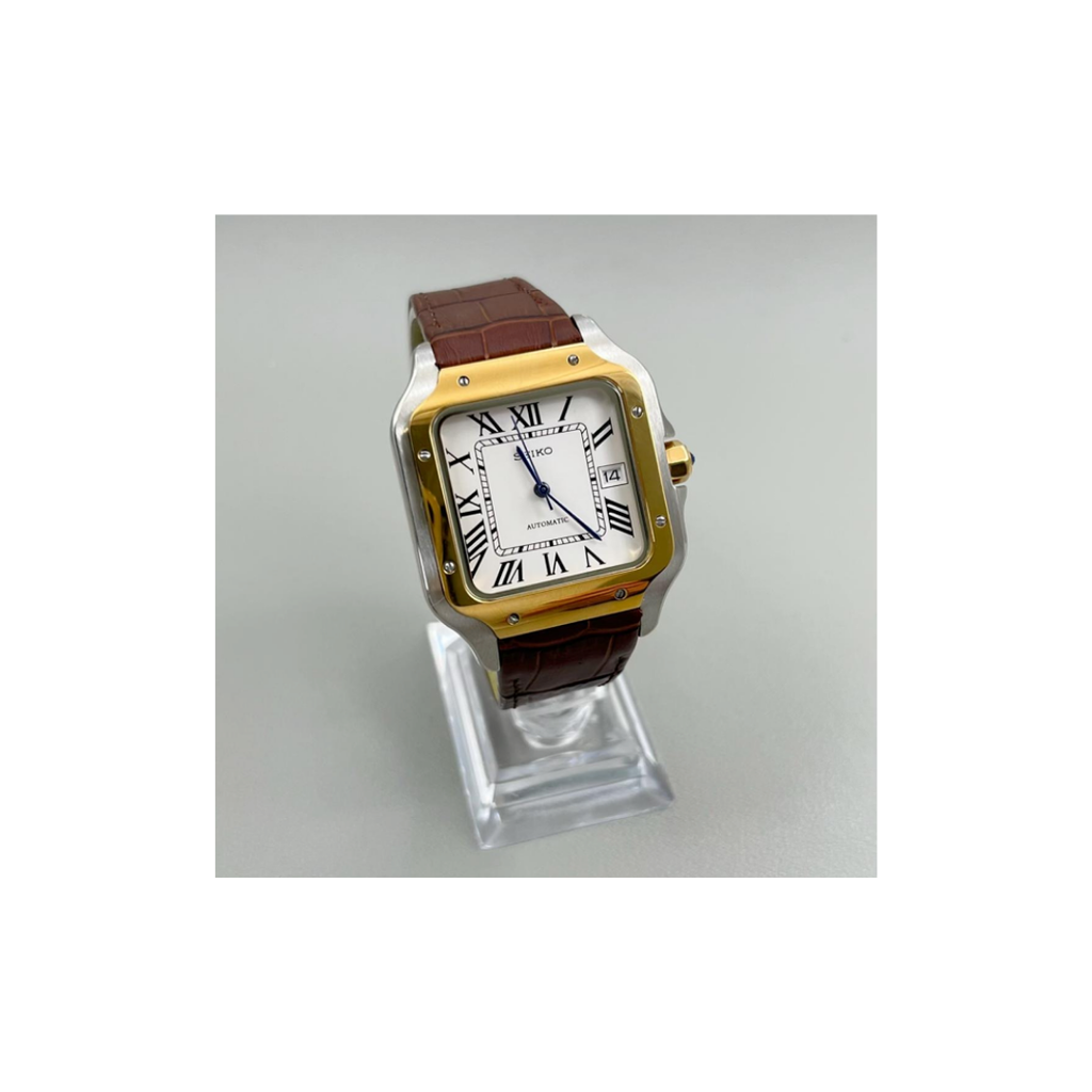 Seiko Mod  Santos White Brown Leather