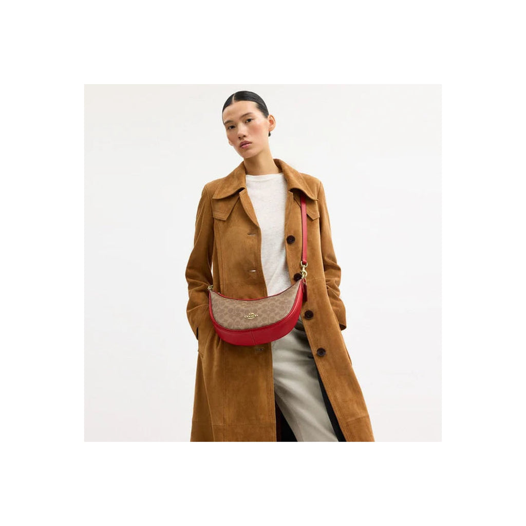 Coach Aria Shoulder Bag In Signature Canvas Gold Tan Carnation