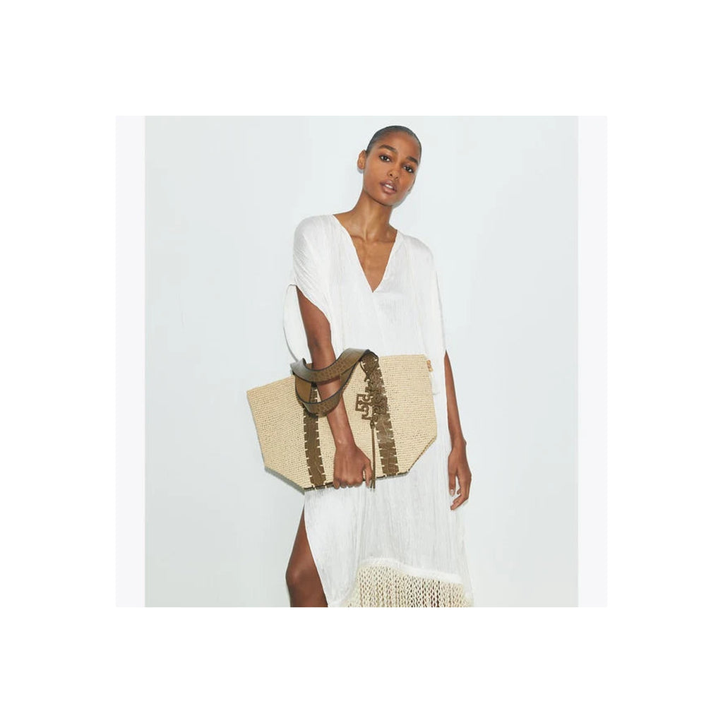 Tory Burch Straw Tote Natural / Wild Olive