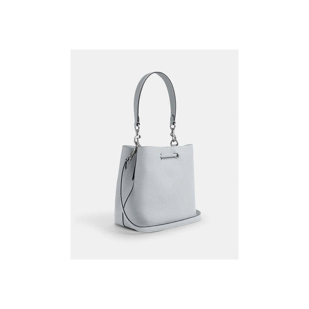 Coach Rowan Bucket Bag Pebbled Leather-Silver-Ice Blue