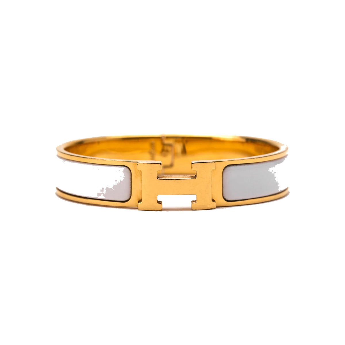 Hermes Clic Clac H Enamel Narrow Pm Gold/White