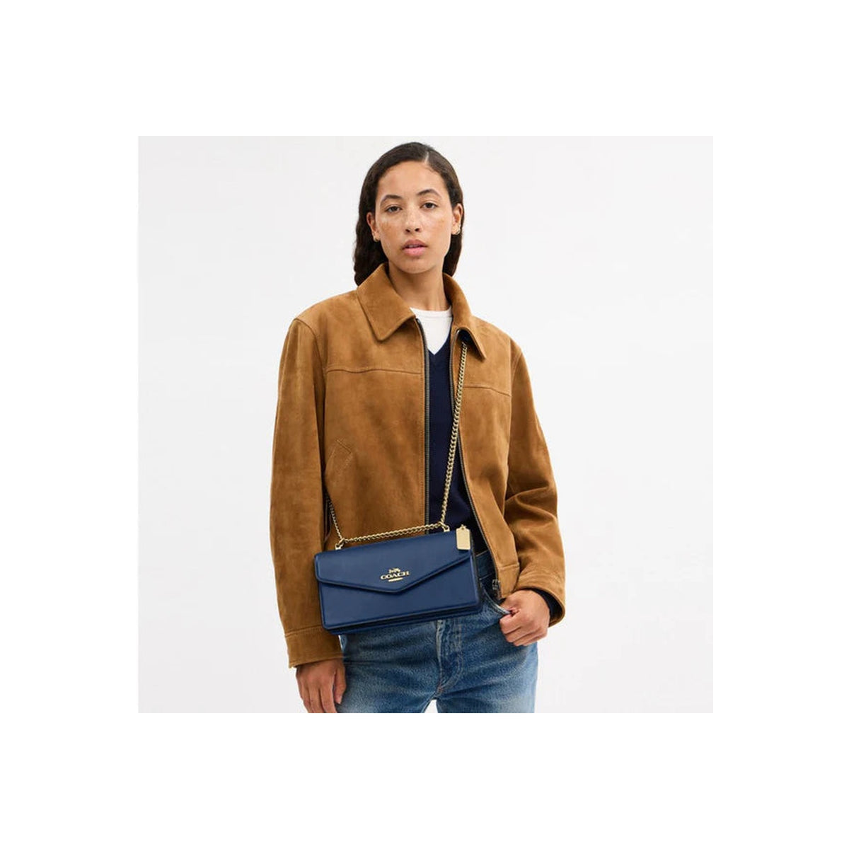 Coach Klare Envelope Crossbody Bag Gold Deep Blue