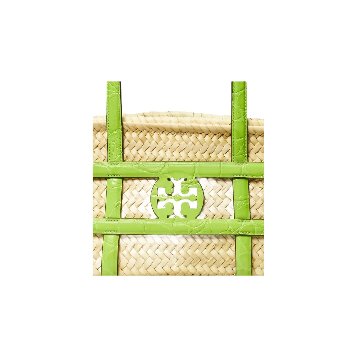 Tory Burch Small Ella Croc-Embossed Straw Basket Bright Fern