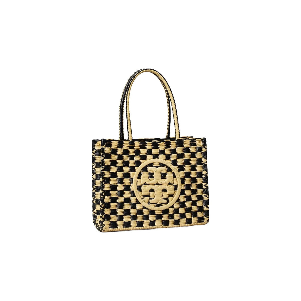 Tory Burch Small Ella Hand-Crocheted Checkered Tote Black / Natural