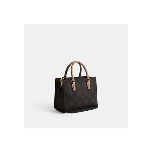 Coach Maggie Tote Bag In Blocked Signature Canvas Gold Walnut Tan