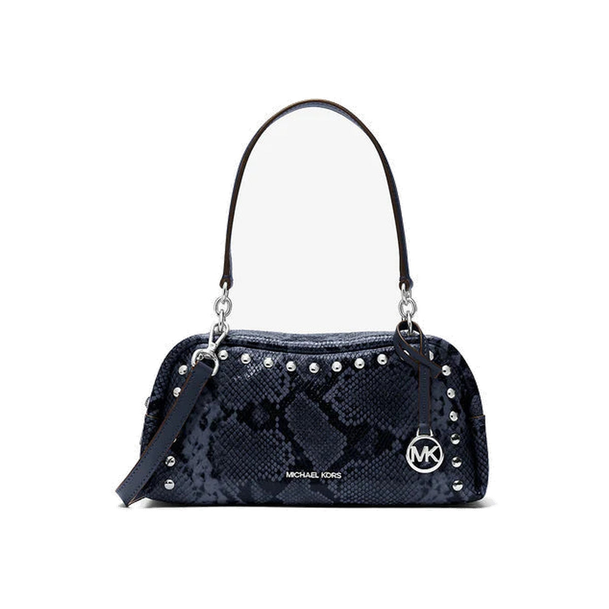 Michael Kors Cecily Small Studded Snake Embossed Shoulder Bag Navy