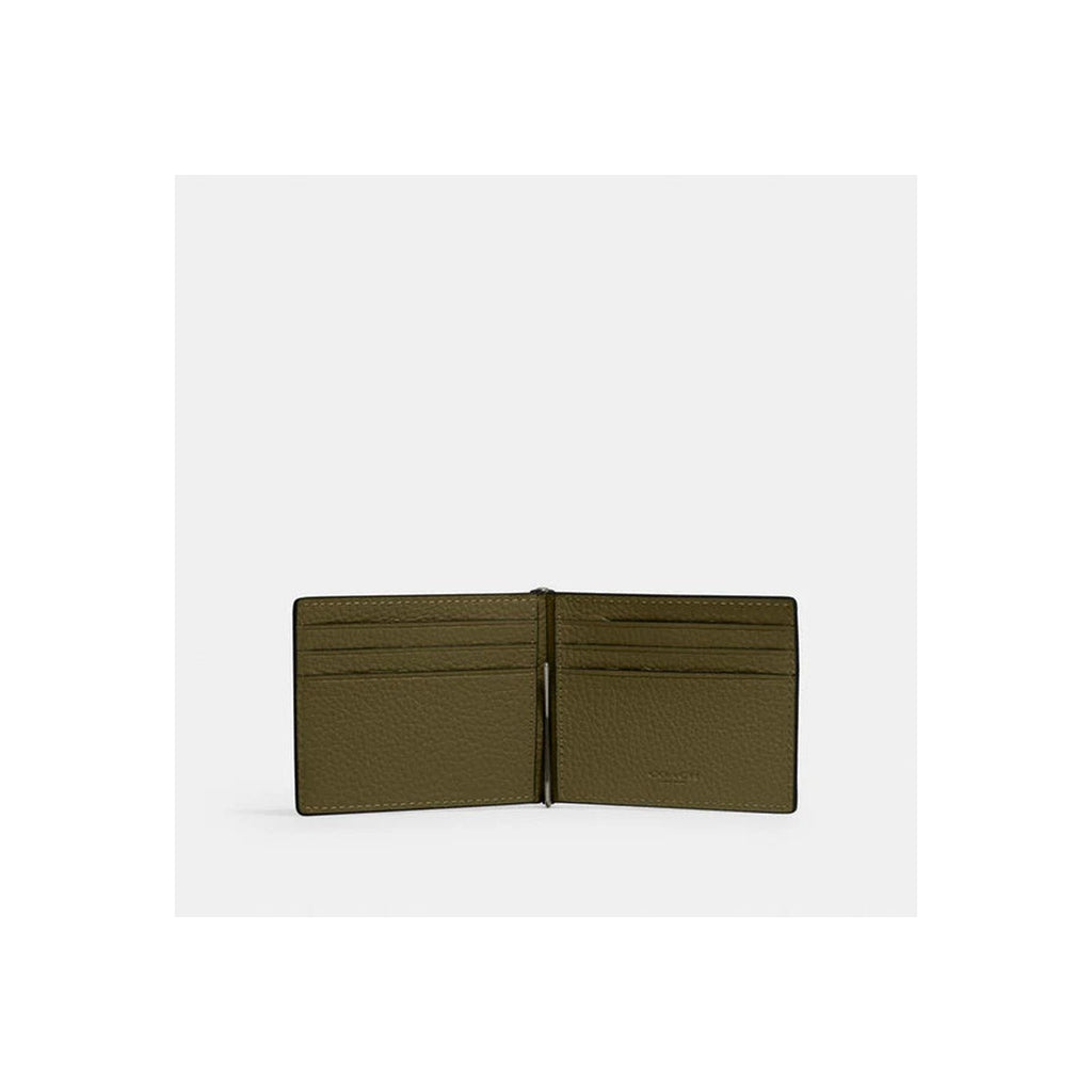 Coach Slim Money Clip Billfold Wallet Gunmetal Olive