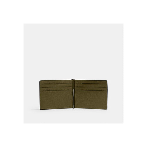 Coach Slim Money Clip Billfold Wallet Gunmetal Olive