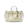 Michael Kors Carson Medium Metallic Logo Debossed Satchel Pale Gold
