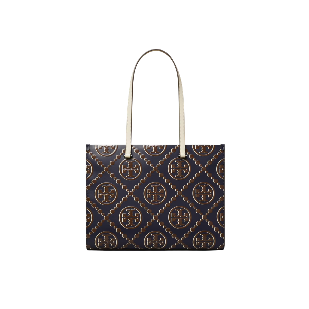 T Monogram Contrast Embossed Tote