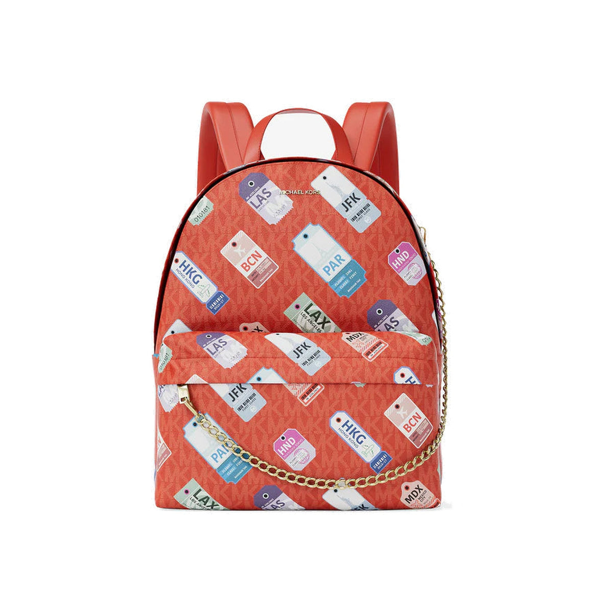 Michael Kors Slater Medium Printed Signature Logo Backpack Dk Sangria