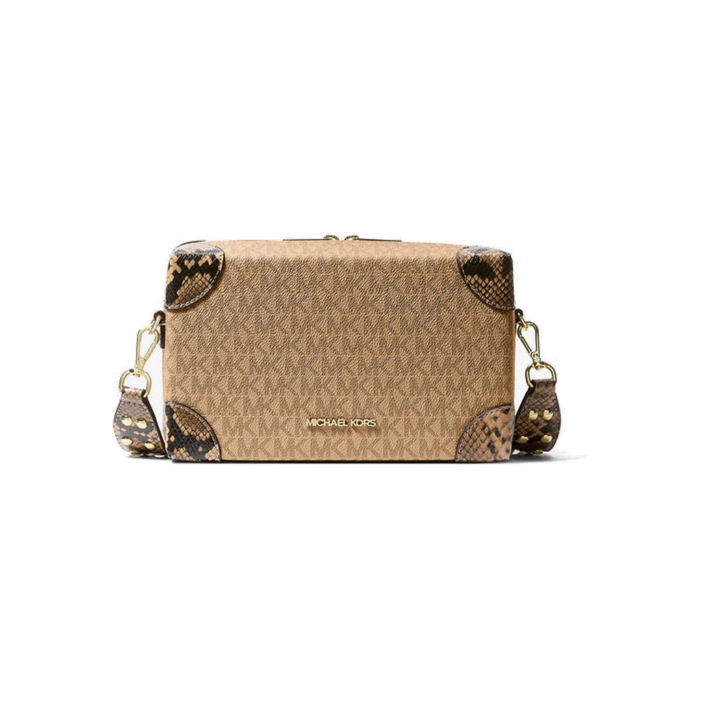 Michael Kors Jeanie Small Signature Logo and Snake Embossed Crossbody Bag Camel