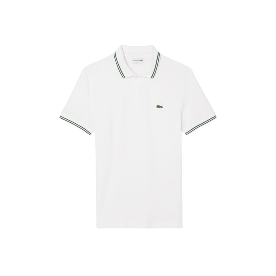 Lacoste stripped Men White  Polo T-Shirt with Short Sleeves
