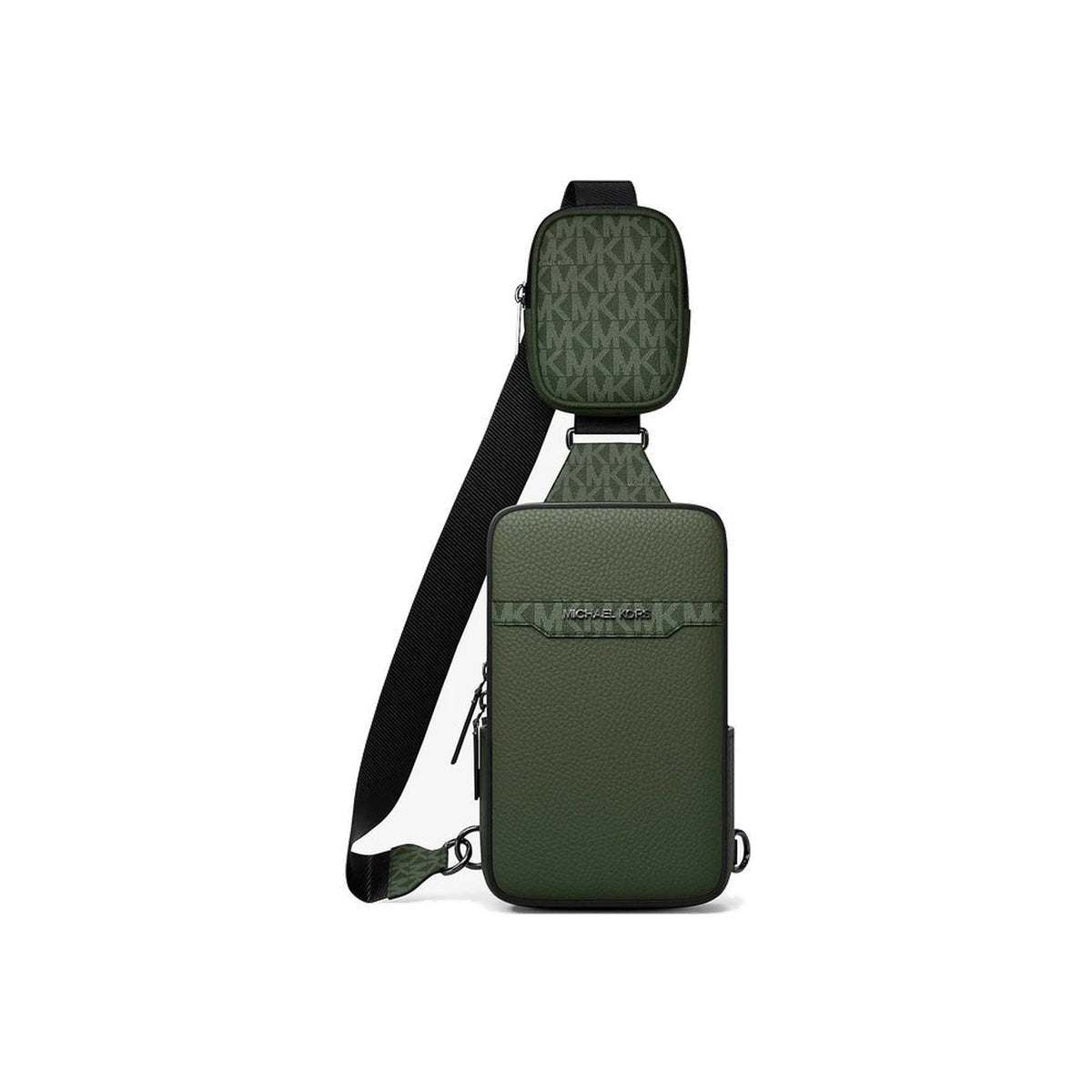Michael Kors Cooper Medium Pebbled Leather and Signature Logo Sling Pack with Pouch Moss
