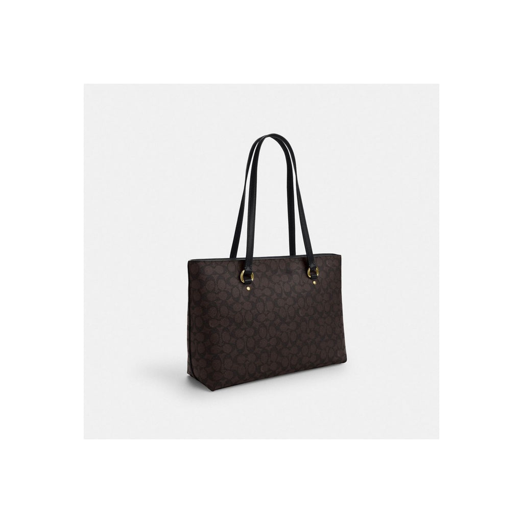 Coach Station Tote Bag In Signature Canvas Gold Walnut Black