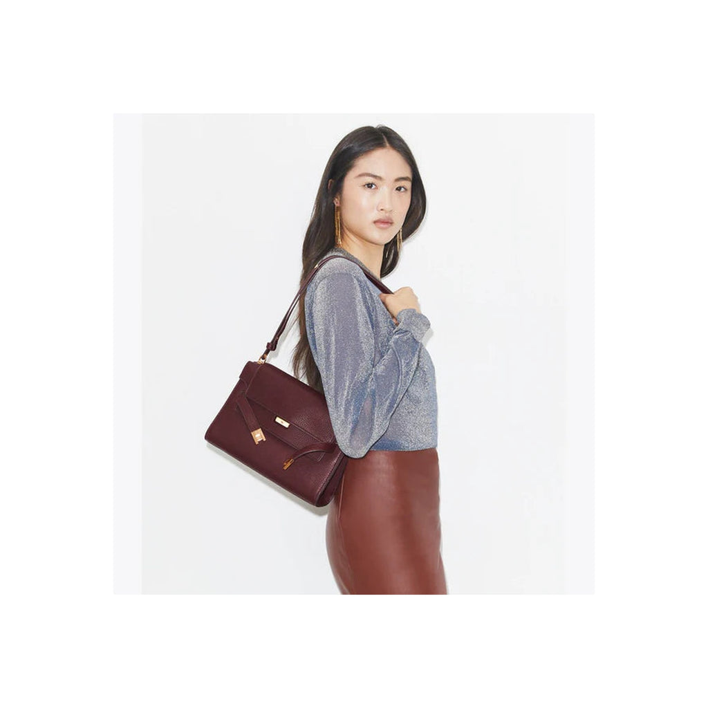 Tory Burch Lee Radziwill Pebbled Shoulder Bag Dark Carmine