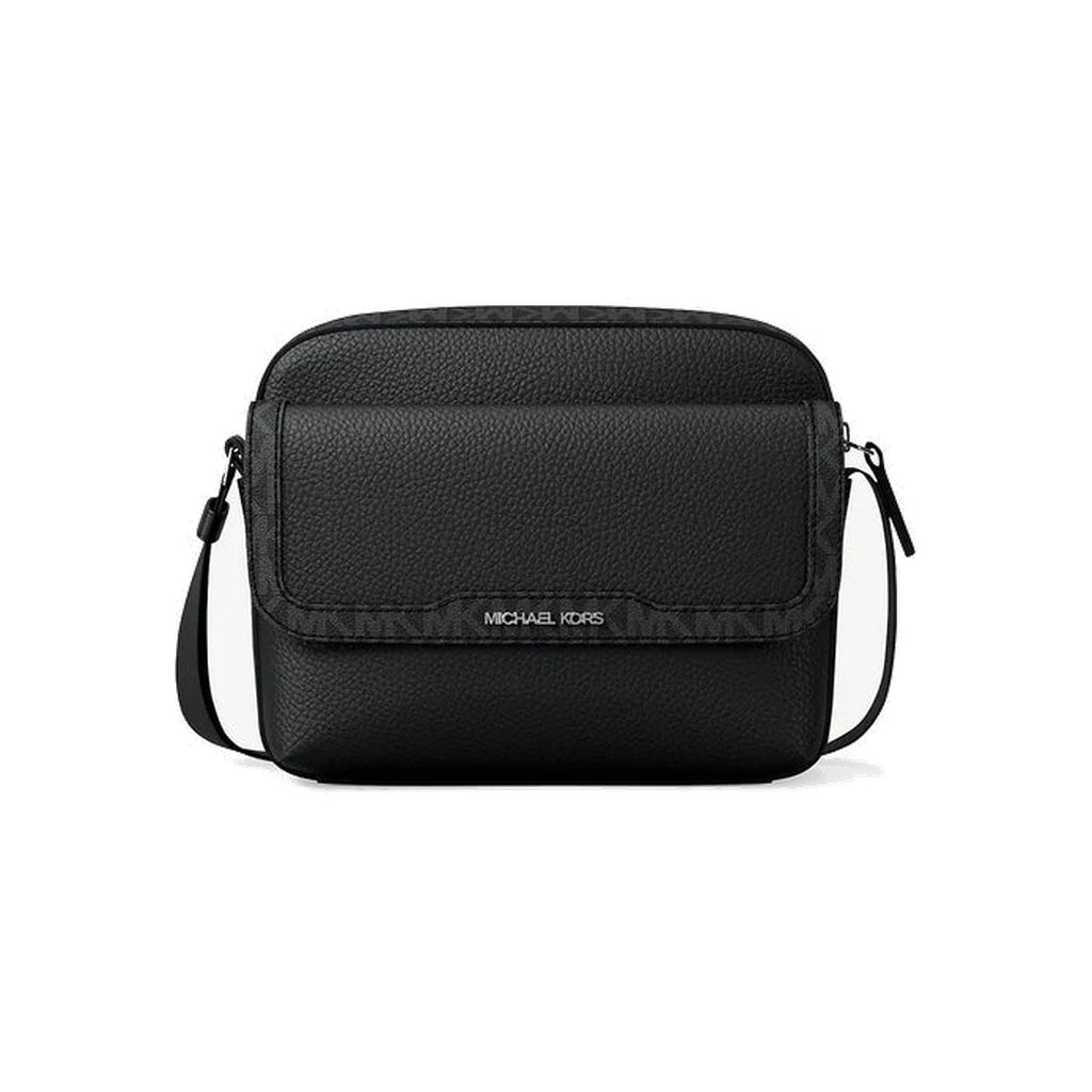 Michael Kors Cooper Medium Pebbled Leather and Signature Logo Camera Crossbody Bag Black