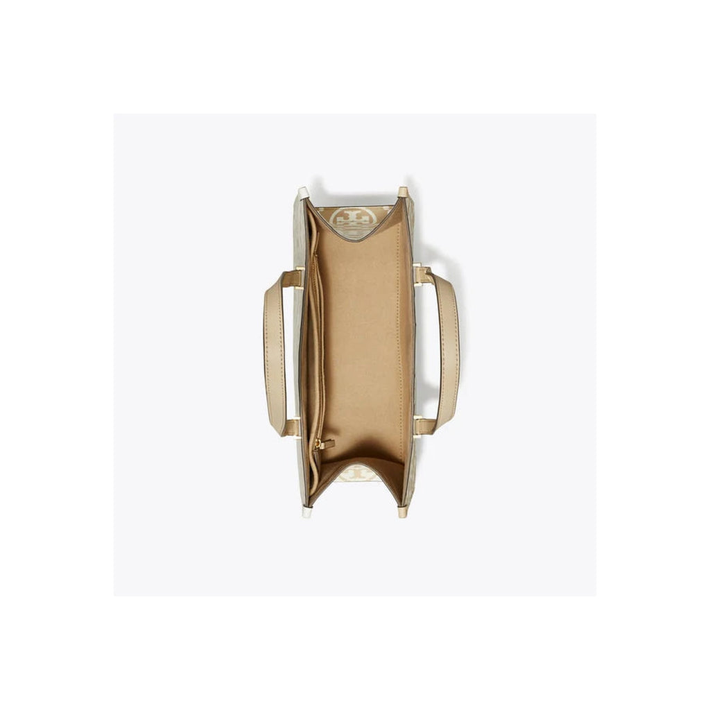 Tory Burch T Monogram Contrast Embossed Small Tote Beige