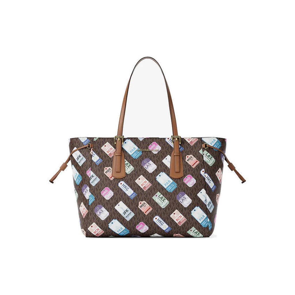 Michael Kors Voyager Large Printed Signature Logo Tote Bag Brown