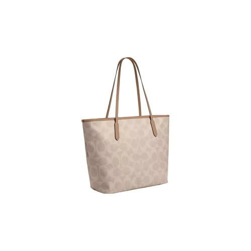 Coach Large City Tote Bag In Maxi Signature Canvas in Silver Sand Taupe