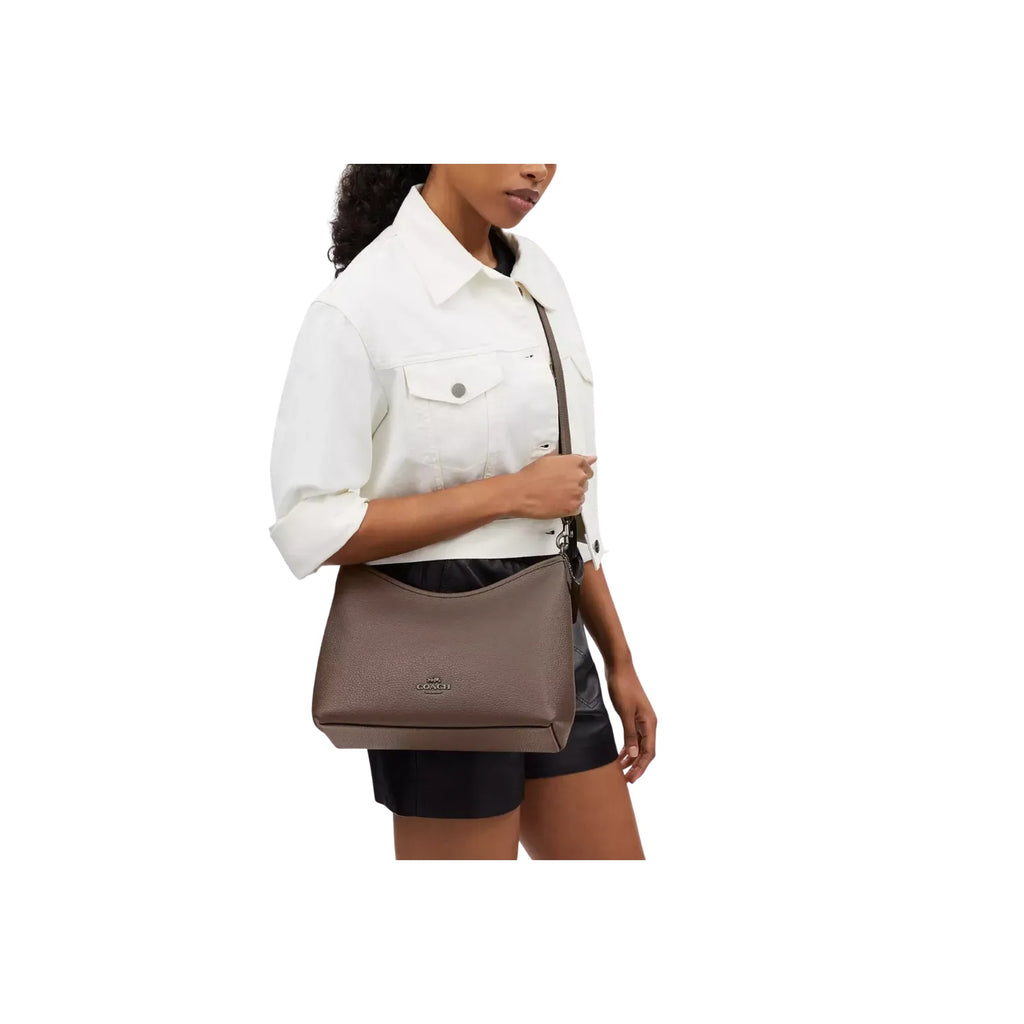 Coach Laurel Shoulder Bag Pebbled Leather Dark Stone