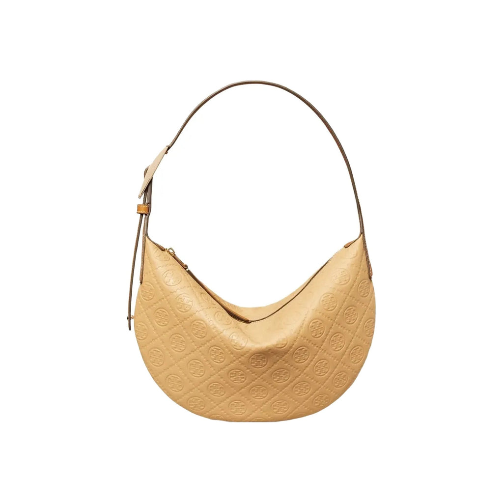 Tory Burch T Monogram Pebbled Small Balloon Bag Biscotti