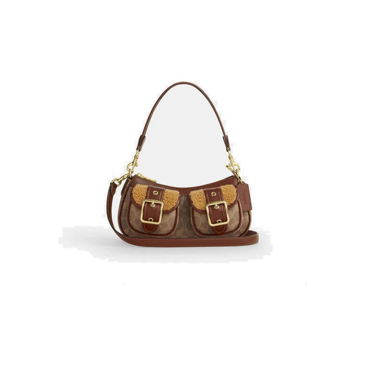 Coach Ashton Bag With Signature Canvas Gold Tan Vintage Brown