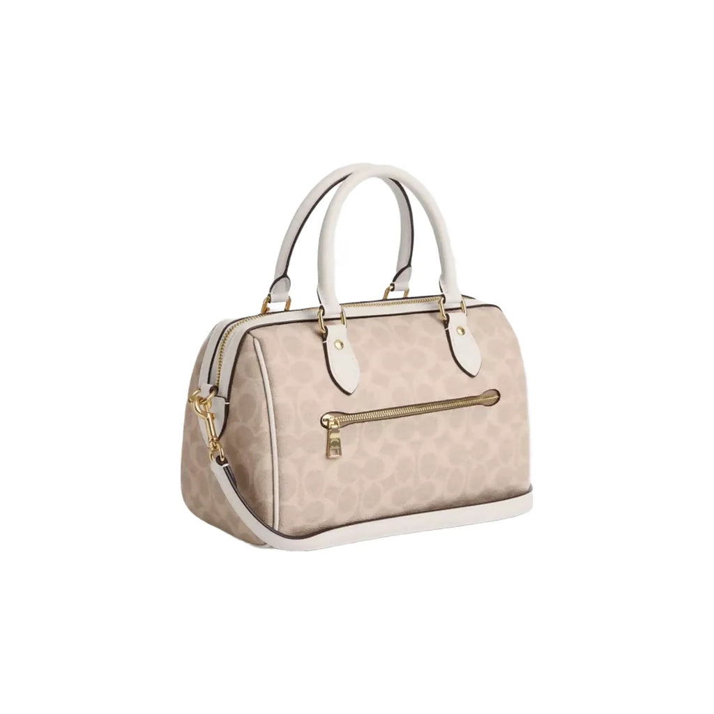 Coach Rowan Satchel Bag In Signature Canvas in Gold Sand Chalk