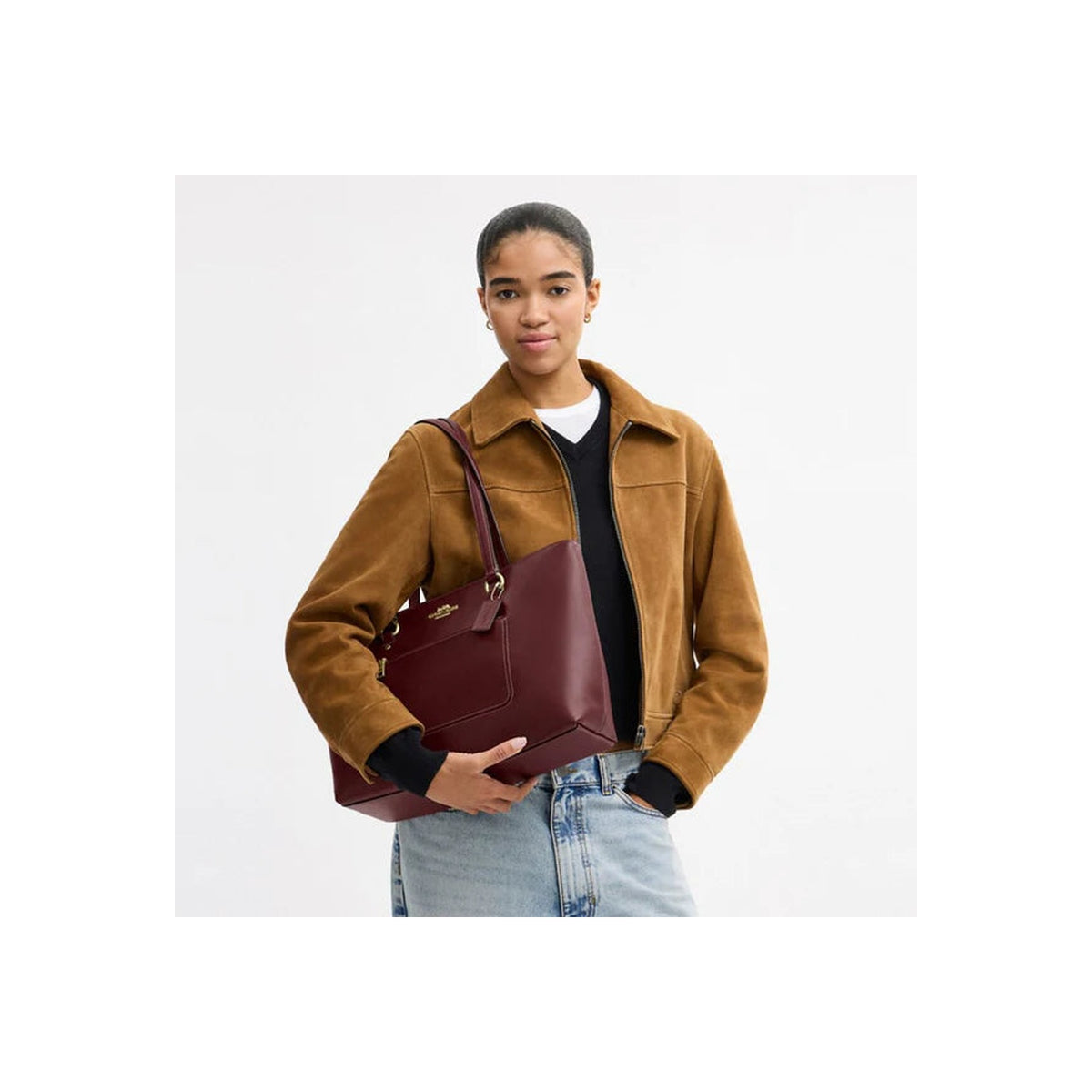 Coach Station Tote Bag Gold Maroon