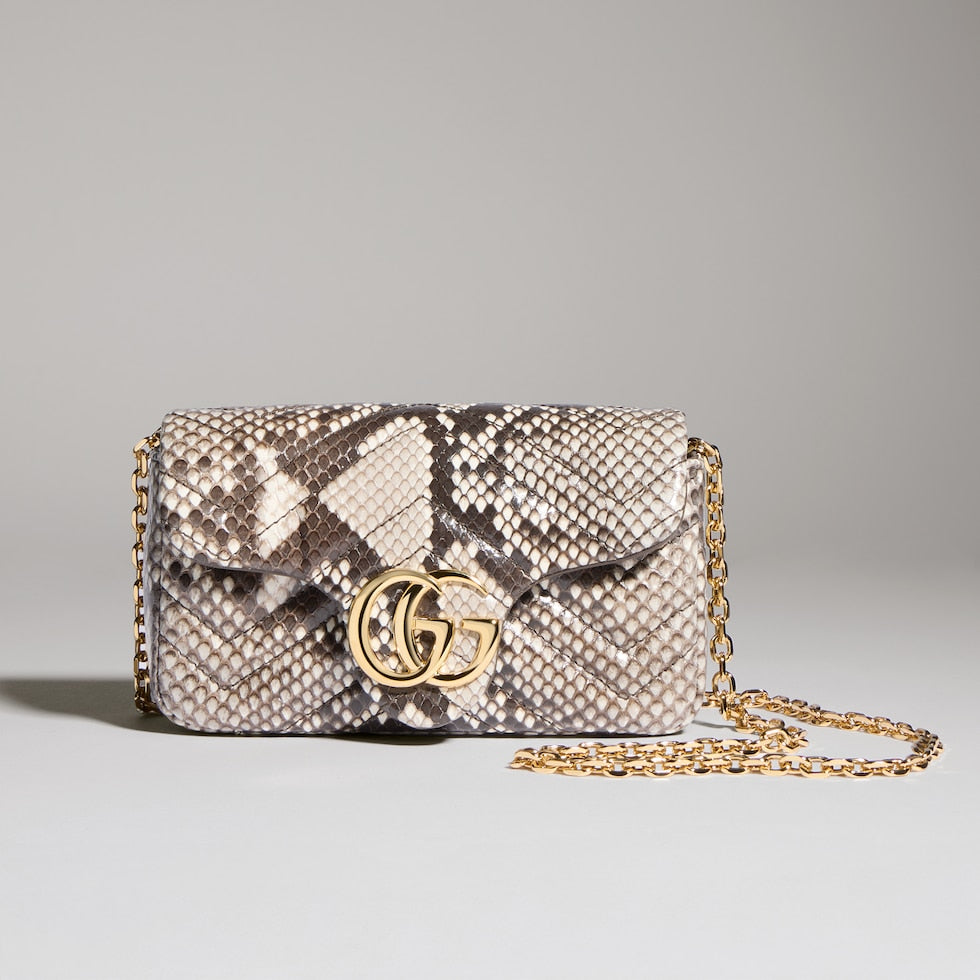 Gucci GG Marmont Python Mini Shoulder Bag in Natural