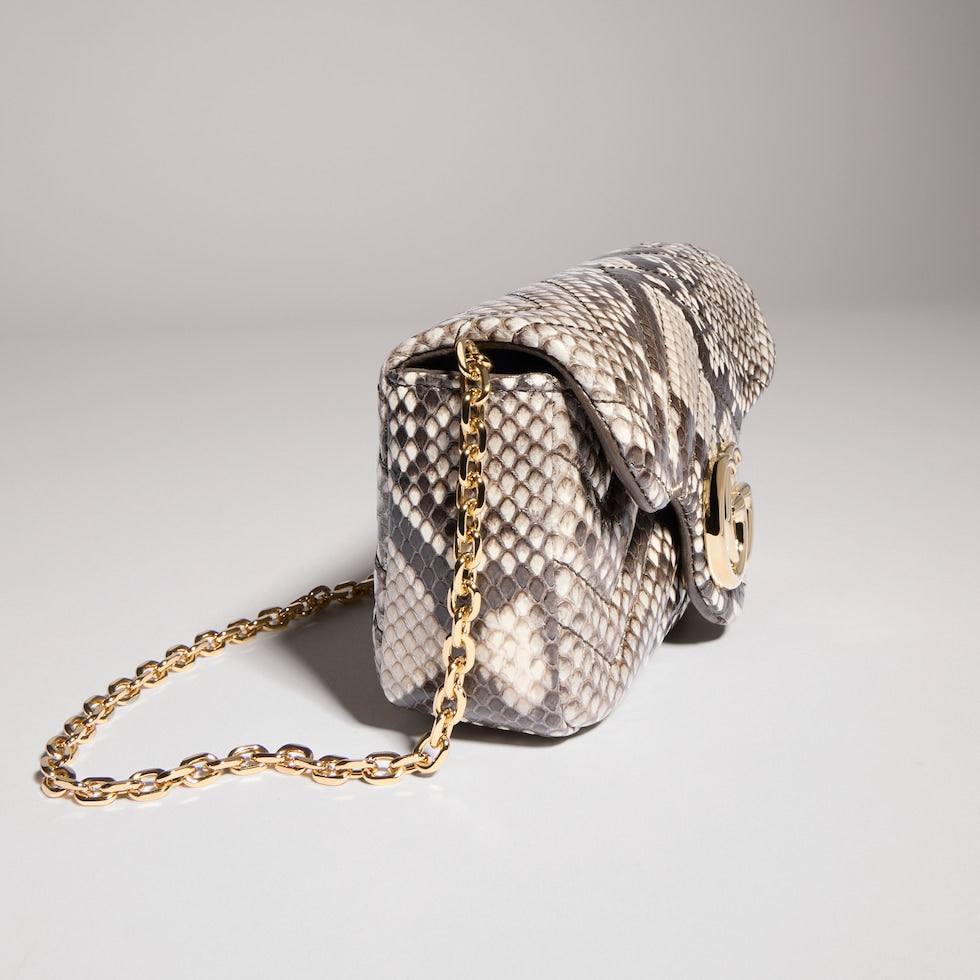 Gucci GG Marmont Python Mini Shoulder Bag in Natural